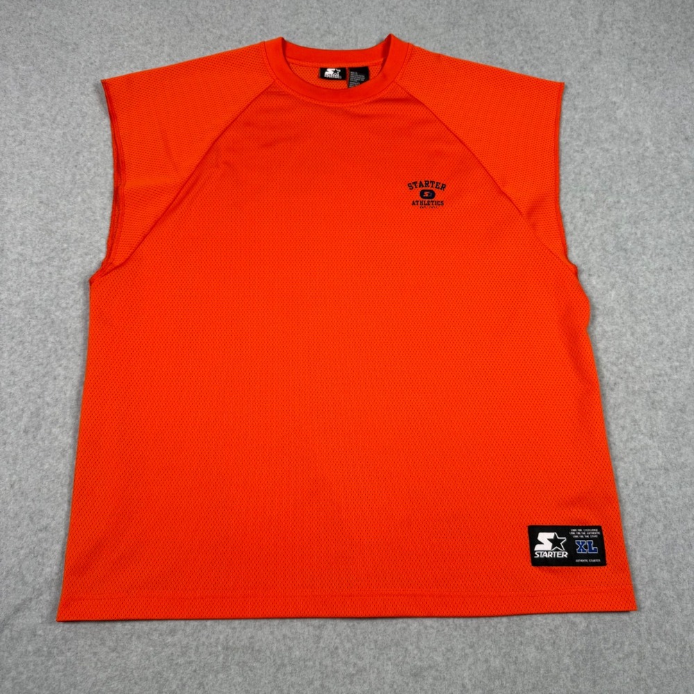 Y2K Blokecore Starter Athletics Mens XL Spicy Orange Mesh Muscle Tank Jersey